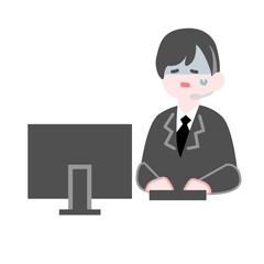 青ざめた表情のコールセンター の男性