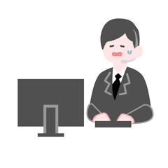 冷や汗を掻いた表情のコールセンター の男性