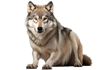 Obraz premium Wolf Sitting and Looking at Camera. On a Clear PNG or White Background.