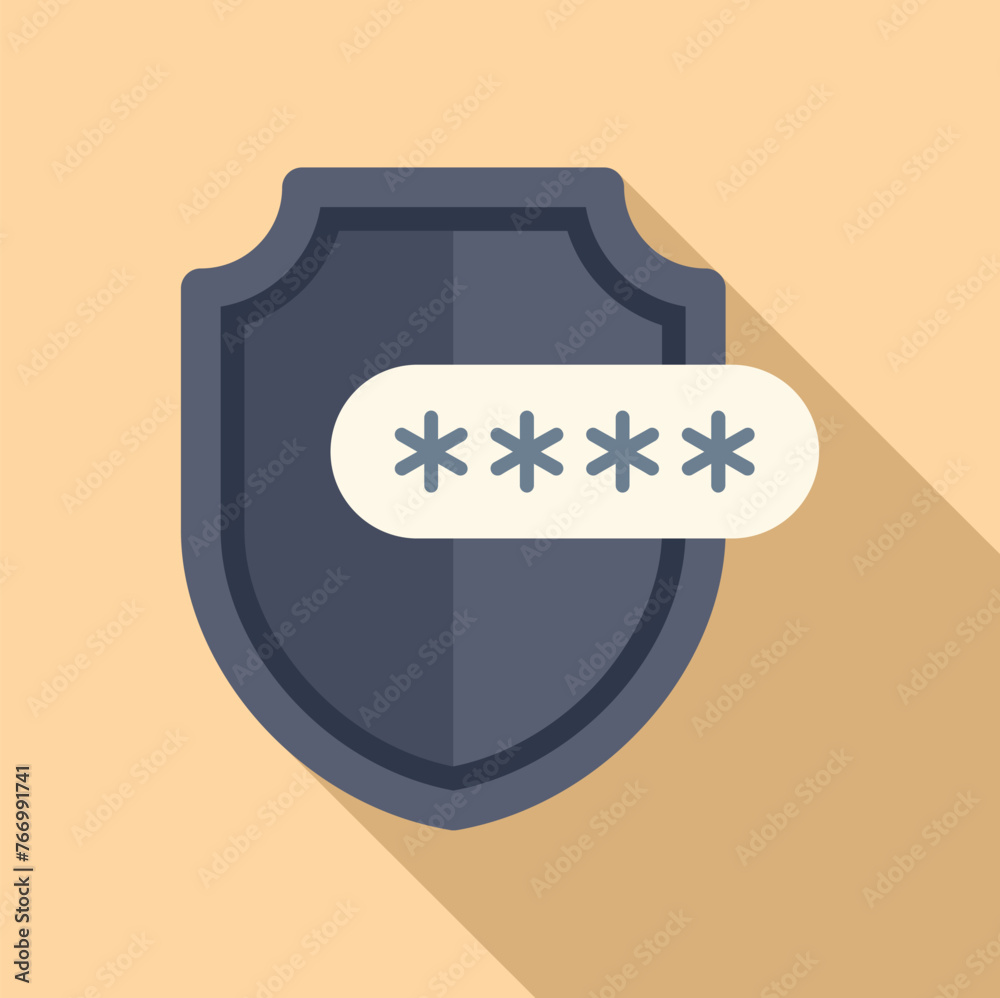 Poster password shield access icon flat vector. multi authentication. two factor step