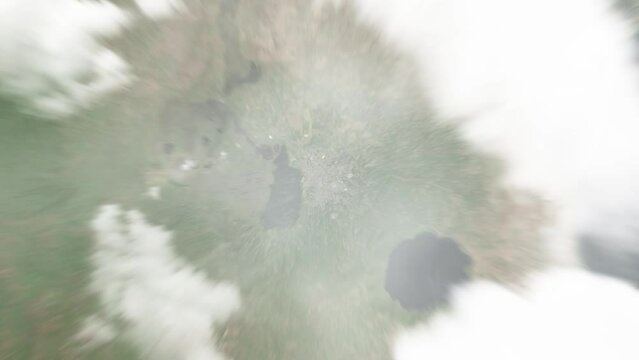 Earth zoom in from space to Masaya, Nicaragua. Followed by zoom out through clouds and atmosphere into space. Satellite view. Travel intro. Images from NASA