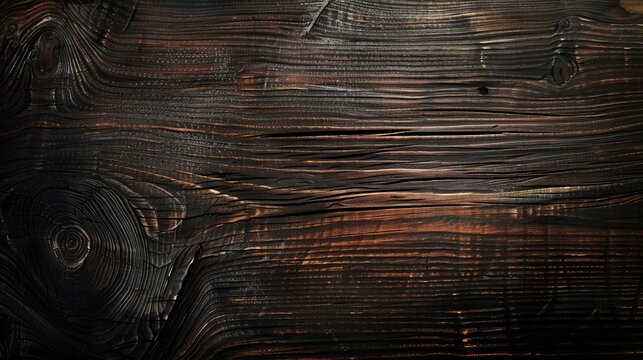 The image is a dark wood texture with a knot. The wood grain is visible and the texture is rough.
