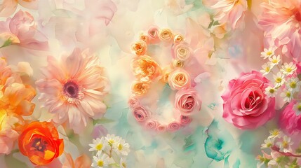 Floral Composition with Peace Sign, Gentle Flowers, Artistic Spring Concept