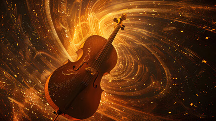 Cello on golden spiral music notes
