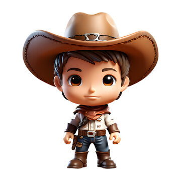 3d render cute chibi character of cowboy
