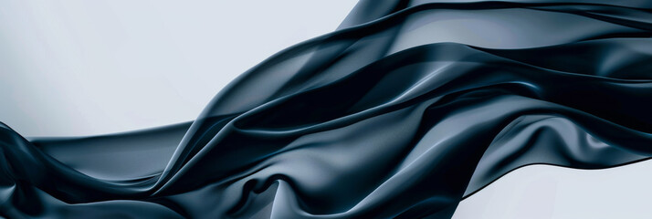 Elegant Black Satin Fabric Flowing Wave Background