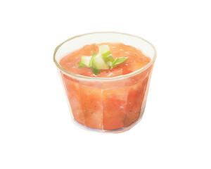 Gazpacho, single object , food, watercolor illustration isolated on white background for removing background , isolated background, Japanese style, watercolor