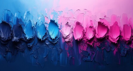 Abstract Iridescent Blue and Pink Paint Splatters on Blended Blue and Pink Background Texture, Artistic Colorful Background Concept