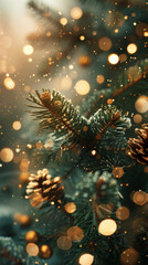 Fototapeta na wymiar Enchanted Winter Pine Branch with Glistening Snowflakes