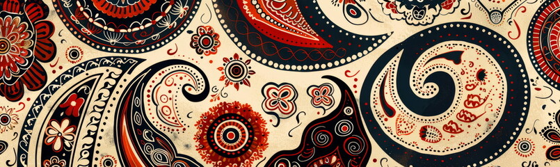 pattern inspired by Persian paisley motifs, featuring intricate teardrop-shaped designs symbolizing fertility, abundance, and eternity.