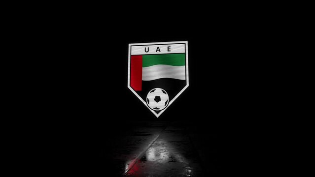 United Arab Emirates Glitchy Shield Shaped Football or Soccer Badge with a Waving Flag