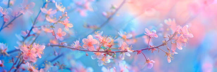 Soft pastel hues in shades of pink, blue, and yellow, creating a gentle and serene atmosphere reminiscent of spring mornings.