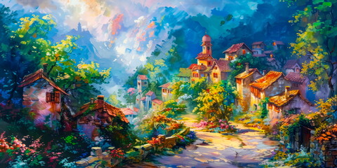 Obraz premium realm of fantasy conveying the otherworldly charm of mystical villages.