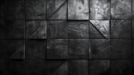 black abstract, wallpaper, monochrome design, neat symmetrical pattern, parallelogram tiles, right lower third lighting