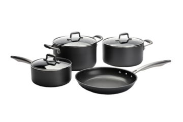 Set of Pots and Pans on White Background. On a Clear PNG or White Background.