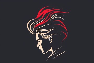 An illustration of a men with a stylish long red hairstyle and fashion attire. Ideal for logo of hair restoration clinic.