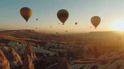 Hot air balloons flying over open Field