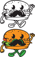Burger mascot in retro rubber hose
cartoon style