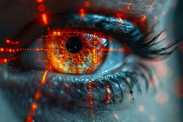 Human Eye with Intricate Digital Interface Overlay Technology