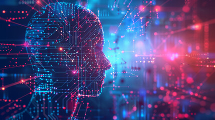 Futuristic Artificial Intelligence Concept with Digital Human Profile