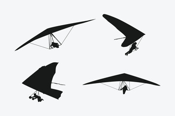 hang gliding silhouette collection set. sport, extreme, hang glider concept. vector illustration. - obrazy, fototapety, plakaty