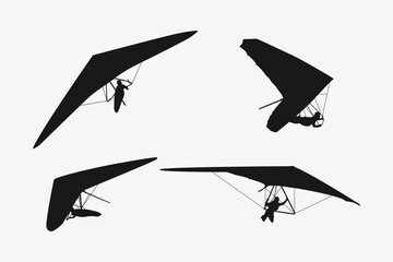 hang gliding silhouette collection set. sport, extreme, hang glider concept. vector illustration. - obrazy, fototapety, plakaty