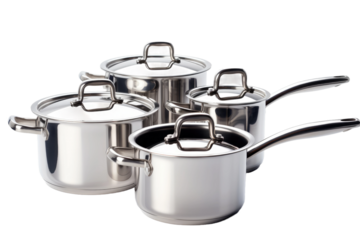 Set of Pots and Pans on White Background. On a Clear PNG or White Background.