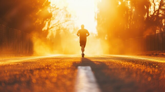 Uomo che corre su strada asfaltata 