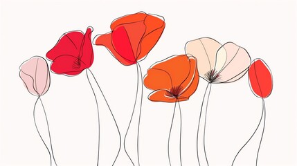 abstract botanical drawing of flowers in red hues with delicate lines