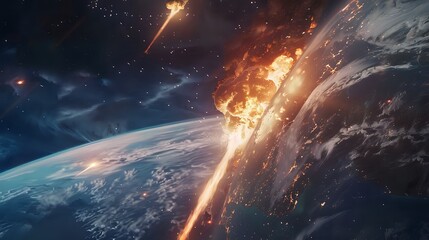 Astronomical Perspective: Witnessing a Meteor Strike Earth from Space - obrazy, fototapety, plakaty