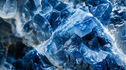 Blue mineral texture background. Beautiful macro shot of blue fluorite mineral surface. - obrazy, fototapety, plakaty