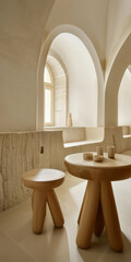 Minimalist Arched Interior Design with Natural Wood Furniture