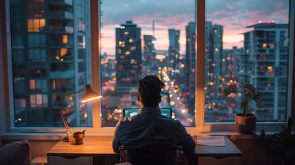 Keuken foto achterwand Man Overlooking Toronto Views from Home Office © Jordan