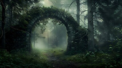 Step into Fantasy: Archway Marks Entry to Enchanted Forest in Eerie Mist