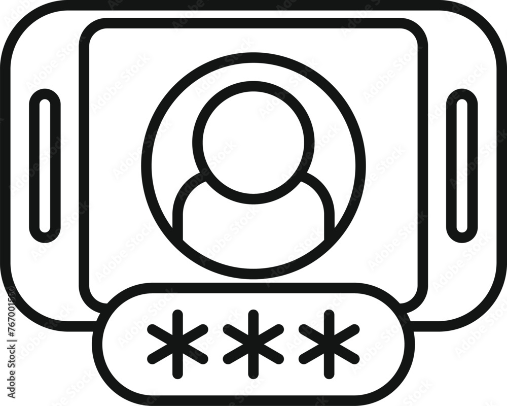 Poster code on new phone icon outline vector. enter new user. phone step safe identity