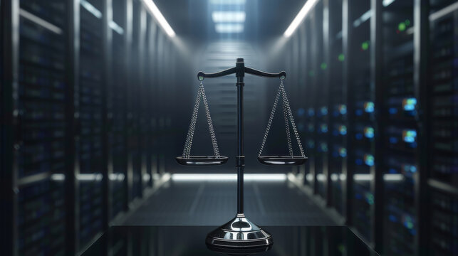 Scales of Justice in Data Center Concept Illustration