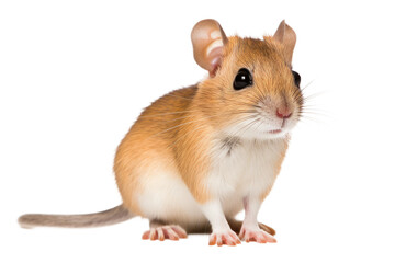 Obraz premium Brown and White Mouse Sitting on Top of White Floor. On a Clear PNG or White Background.