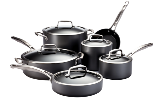 Set of Pots and Pans on White Background. On a Clear PNG or White Background.