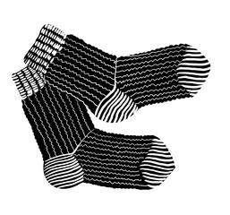 Pair of socks. Hand drawn retro styled black and white illustration - 767004191