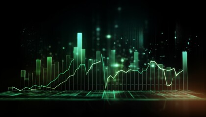 Naklejka premium Green hologram rising stock chart background. Background with stock chart concept.