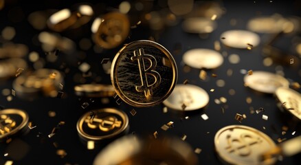 Gleaming Bitcoin Symbol in Digital Currency Concept