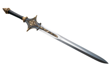 Obraz premium Sword With Gold and Black Handle. On a Clear PNG or White Background.