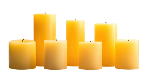 Pillar candles with flames illuminated, cut out