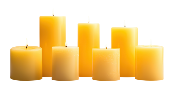 Pillar candles with flames illuminated, cut out