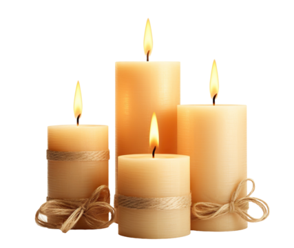 Pillar candles with flames illuminated, cut out