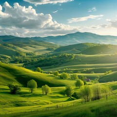 Obraz premium Panorama of beautiful countryside. sunny afternoon. wonderful springtime landscape