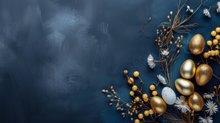 Navy Blue Minimalist Background with Spring Decorations