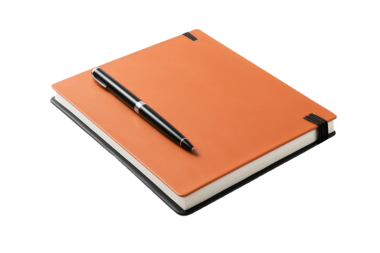 Notebook and Pen on Desk. On a Clear PNG or White Background.