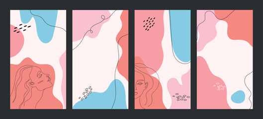 Abstract social media creative templates set. Post and story backgrounds different shapes. Editable. Vector illustration