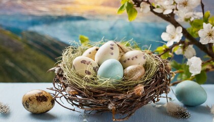 a nest with quail eggs - easter still life
